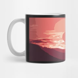 Burning sunset, splendid mountain landscape, geometric print Mug